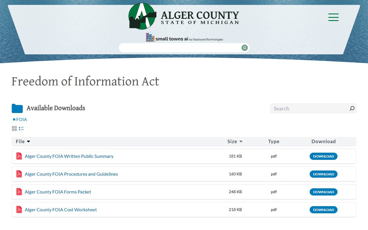 Alger County inmate records FOIA request downloads