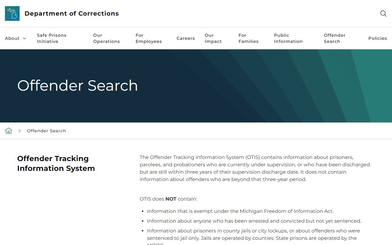 Alger County mugshot lookup MDOC OTIS overview